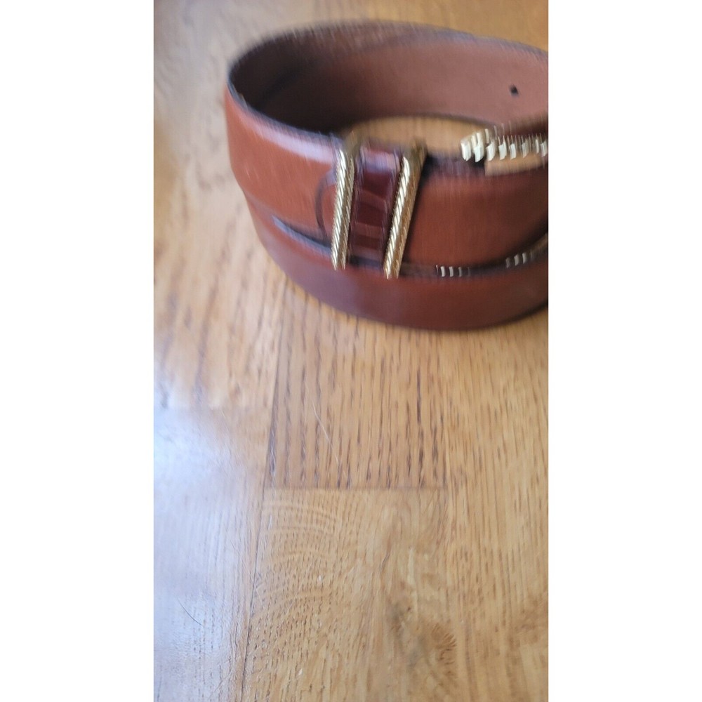 Brighton Classic Solid Brown Leather Belt Gold Buckle Size L - Picture 5 of 9